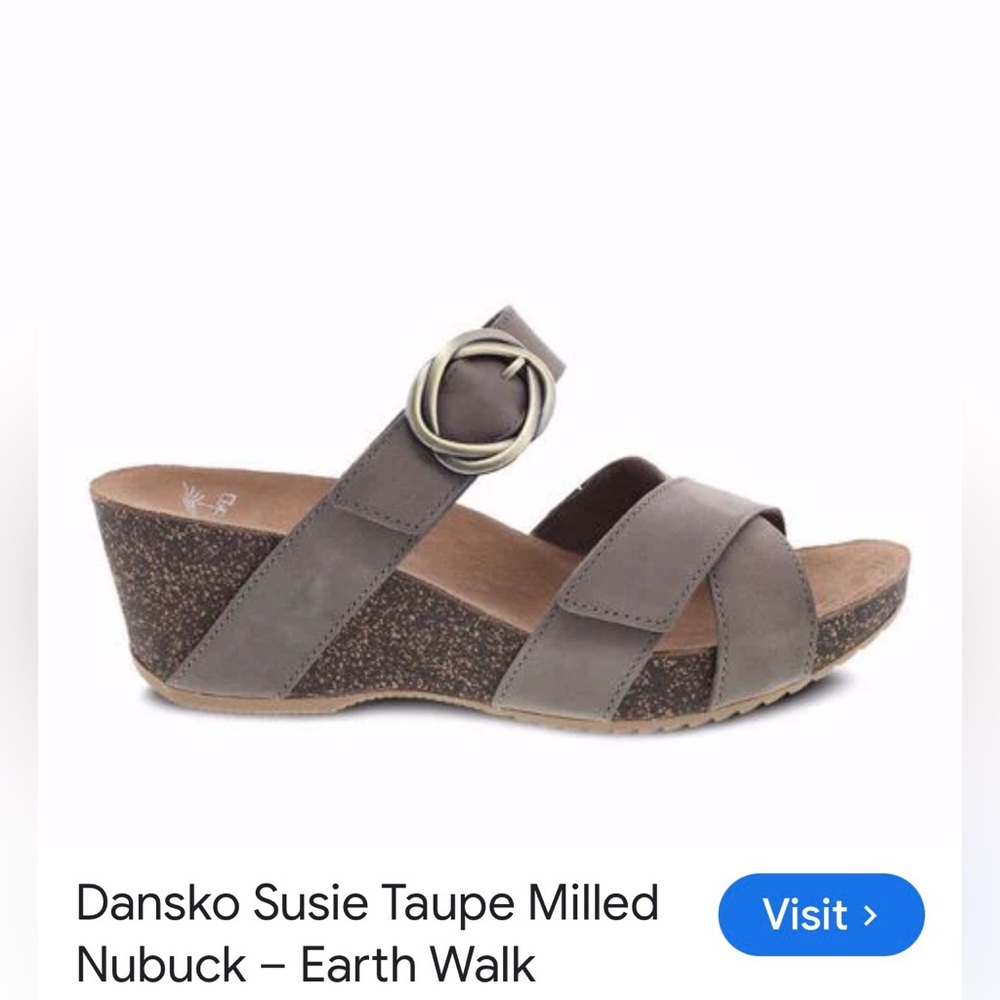 Dansko Susie Wedge Slide Sandal in Taupe Tan Nubuck. Size 38 (7.5 - 8).